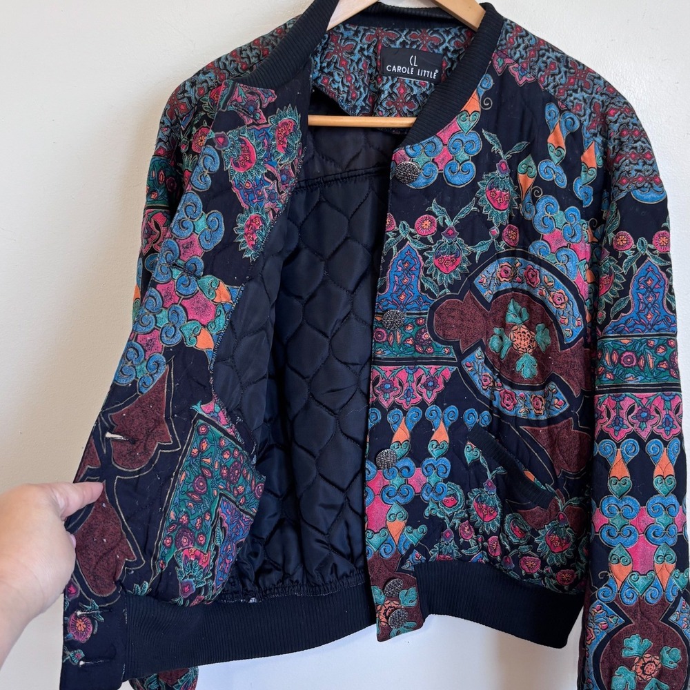 Vintage Carole Little Boho‎ Bomber Jacket Size M Floral Cottage Artsy Hippie USA - Picture 4 of 10